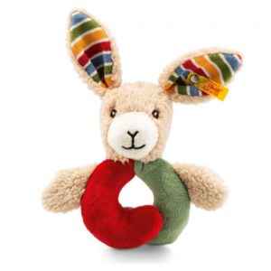 Carrie Rabbit Grip Toy with Rattle - Steiff Babyworld - Beige / Red / Green, 12cm