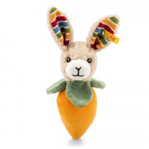 Carrie Rabbit Grip Toy with Rustling Foil & Rattle - Steiff Babyworld - Beige / Orange / Green, 15cm