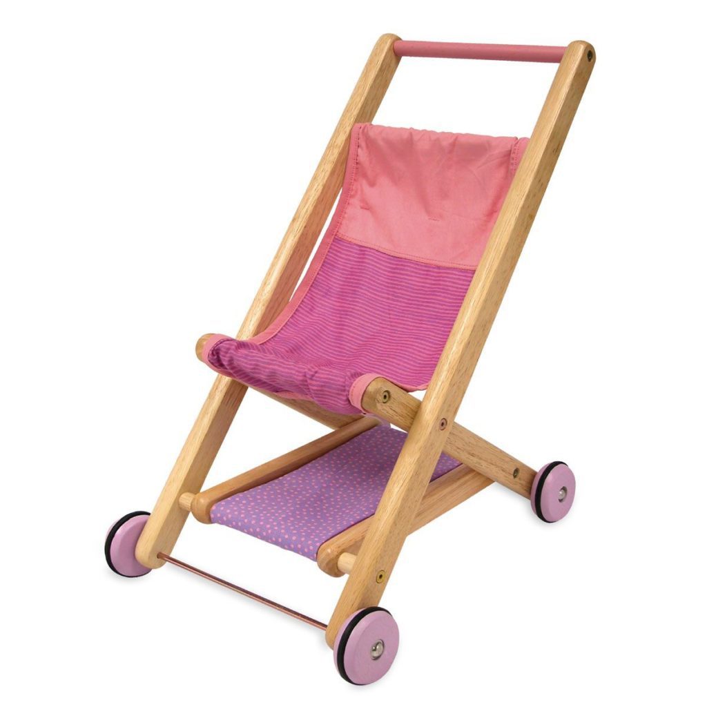 Dollie STROLLER Pink Wooden Doll Pusher - I'm Toy Eco sustainable rubber wood