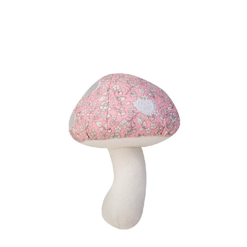 Mushroom Organic Cotton Rattle - Pink Floral Print - Apple Park