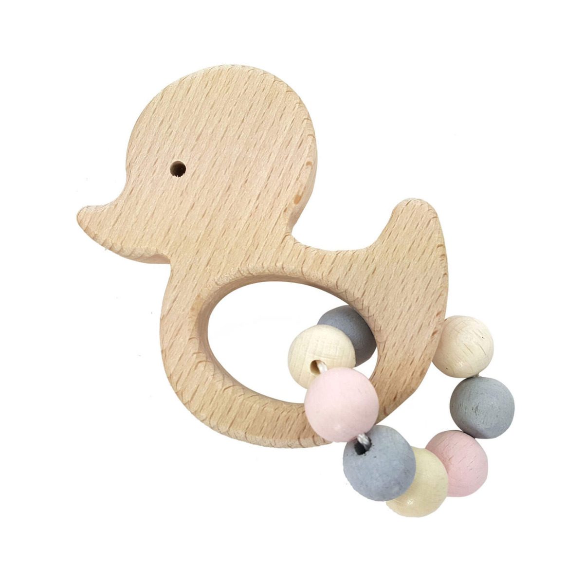 Wooden Griffon Duck Rattle - Natural Pink - Hess-Spielzeug