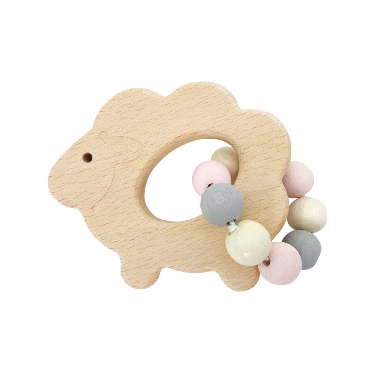 Wooden Sheep Rattle - Natural Pink - Hess-Spielzeug