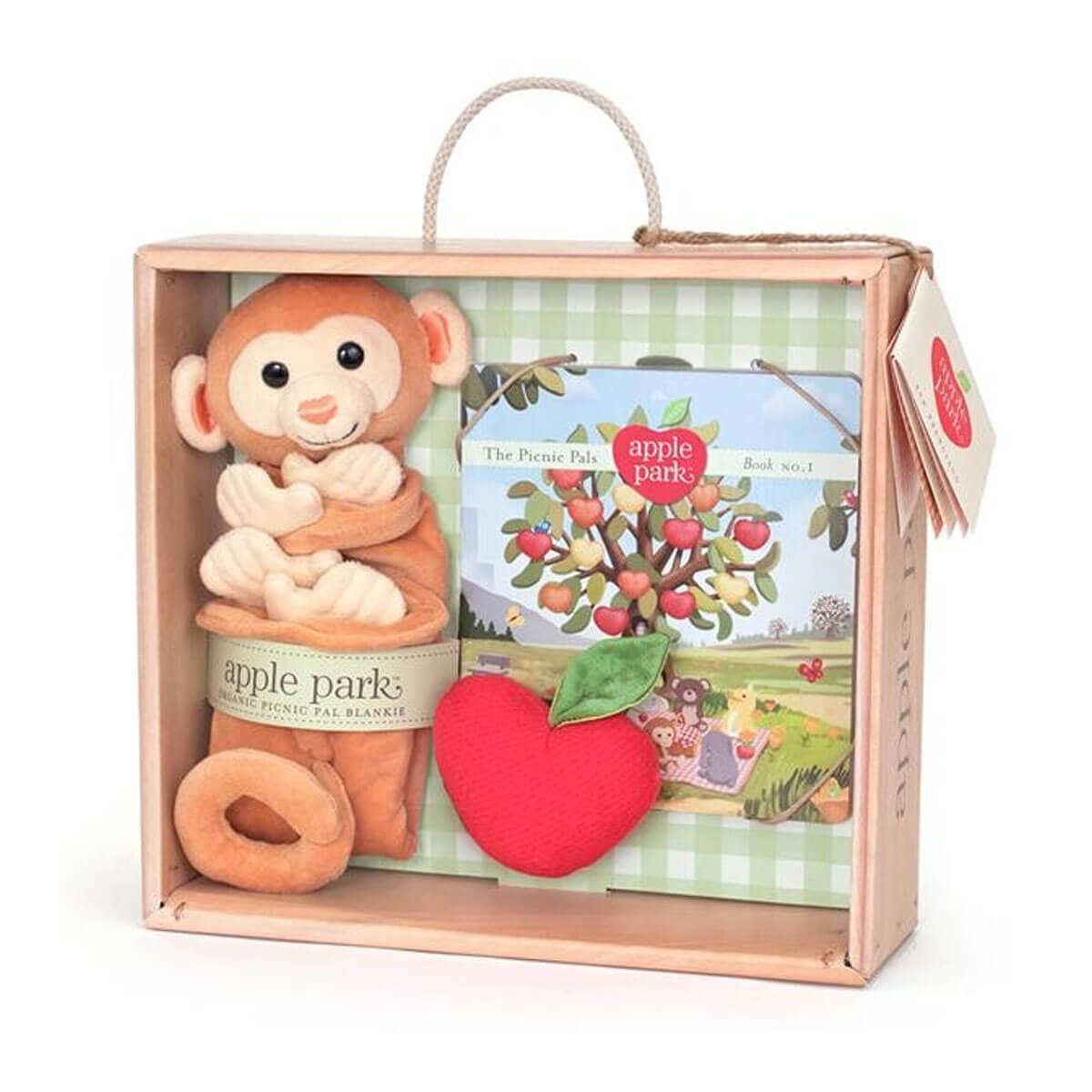 Monkey Blankie, Book and Rattle Gift Crate - Apple Park